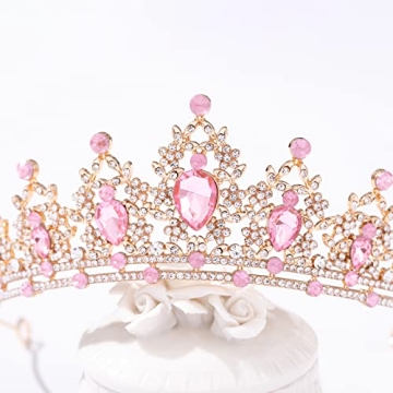 Gold Tiara with Pink Crystals - Exquisite Crown Accessory