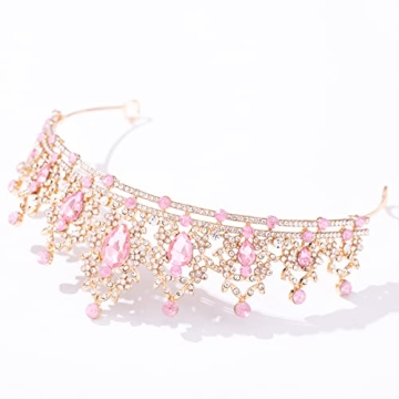 Gold Tiara with Pink Crystals - Exquisite Crown Accessory