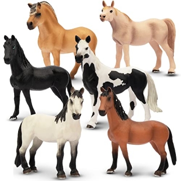 Toymany 6PCS Realistic Large Horse Figurines Set, Detailed Textures Foal Pony Plastic Animal Toy Fig...