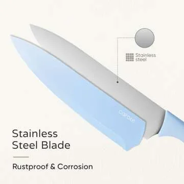 CAROTE 12Pcs Kitchen Knife Set, Stainless Steel Blade with Ceramic Nonstick Coating, Cutlery Knives with Blade Guards, Dishwasher Safe, Multicolored