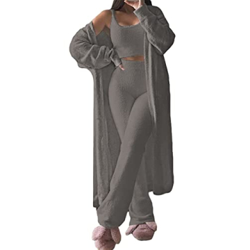 Linsery Fleece Sexy Lounge 3-Piece Pajamas Set - Women Cozy Comfort