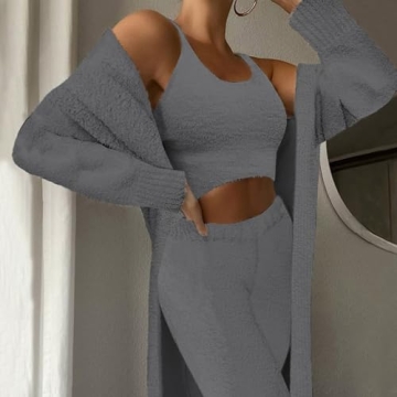 Linsery Fleece Sexy Lounge 3-Piece Pajamas Set - Women Cozy Comfort
