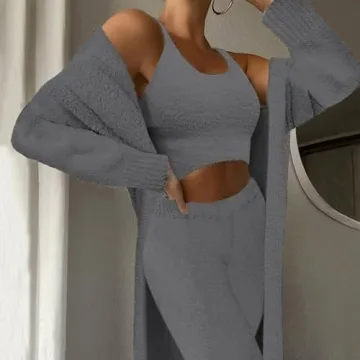 Linsery Fleece Sexy Lounge 3-Piece Pajamas Set - Women Cozy Comfort