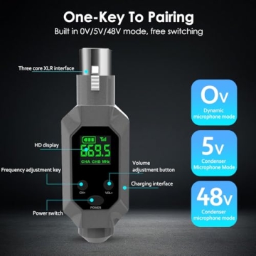 Wireless XLR Transmitter & Receiver: UHF Wireless Microphone System for 262ft Range, 8-Hours Battery, Wireless Microphone Adapter for Condenser/Dynamic Mics, Mixers, PA System, Guitar