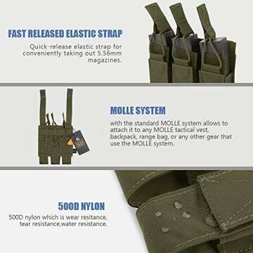 KRYDEX Open Top Triple MP7 MP5 MP9 Magazine Pouches Molle (Ranger Green)