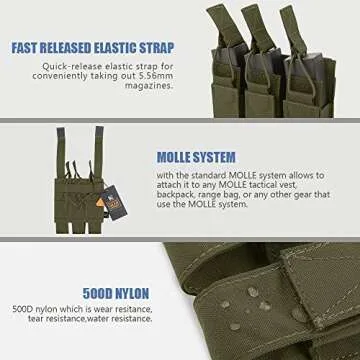 KRYDEX Open Top Triple MP7 MP5 MP9 Magazine Pouches Molle (Ranger Green)