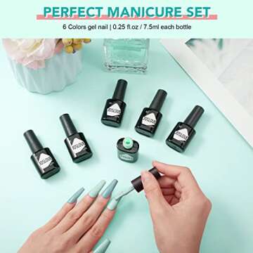 JOSLOVE Bright Gel Nail Polish, 6 Colors Gel Polish Kit Spring Summer Bright Yellow Green Purple Gel Nail Kit Popular Nail Art Manicure DIY Gift for Women DIY Salon