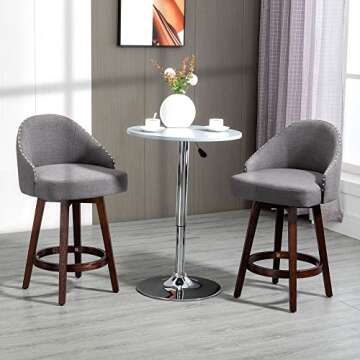 HOMCOM 26" Counter Height Bar Stools, Linen Fabric Kitchen Stools with Nailhead Trim, Rubber Wood Le...