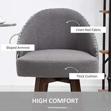 HOMCOM 26" Counter Height Bar Stools, Linen Fabric Kitchen Stools with Nailhead Trim, Rubber Wood Legs and Footrest for Dining Room, Counter, Pub, Set of 2, Dark Gray