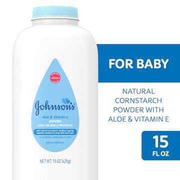 Johnson's Baby Powder, Naturally Derived Cornstarch with Aloe & Vitamin E for Delicate Skin, Hypoallergenic and Free of Parabens, Phthalates, and Dyes for Gentle Baby Skin Care, 15 oz