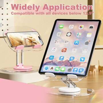 KeoPuals Acrylic Tablet Stand for Desk Clear Stand for Ipad Holder with 360 Rotatable Base Compatible with iPad Pro Air Mini (Pink)