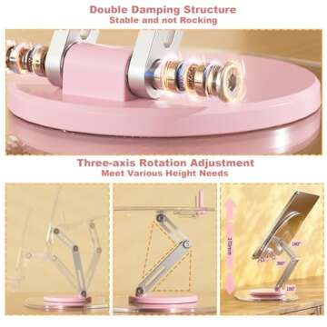 KeoPuals Acrylic Tablet Stand for Desk Clear Stand for Ipad Holder with 360 Rotatable Base Compatible with iPad Pro Air Mini (Pink)