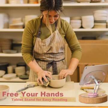 KeoPuals Acrylic Tablet Stand for Desk Clear Stand for Ipad Holder with 360 Rotatable Base Compatible with iPad Pro Air Mini (Pink)