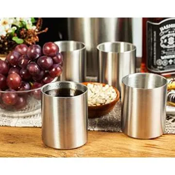 JILLMO Whiskey Glass Set of 4 Stainless Steel Lowball Glasses - 10 oz Insulated Shatterproof Outdoor Bourbon Glass - Ideal Gift for Family, Friends and Whisky Lovers
