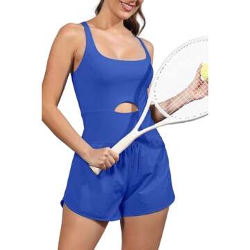 ReachMe Womens Running Onesie Workout Rompers Athletic Romper One Piece Outfits Exercise Jumpsuits Gym Yoga Clothes(0 Royal Blue,M)