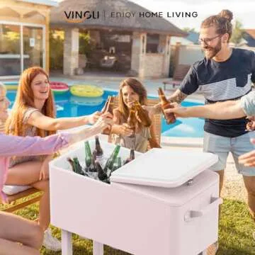 VINGLI 80 Quart Rolling Ice Chest, Portable Patio Party Bar Drink Cooler Cart, with Shelf, Beverage ...