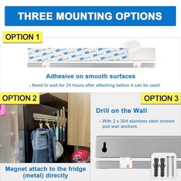 HomeSimplex 17 Inch Magnetic Knife Holder for Wall No Drill/Drill with 12 Hooks-Strong Adhesive Doub...