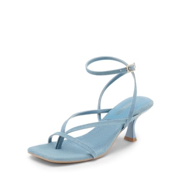 DREAM PAIRS Women's kitten Low Strappy Lace Up Heels Open Square Toe Thong Ankle Strap Heels Sexy Fa...