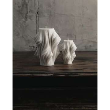 LAWA Cascading Wave Candle - Large Beautiful Handmade Pillar Scented Soy Wax Candle Elegant Bubble Aesthetic Candle Housewarming Gift Home Room Shelf Decor Idea White (Set of 2)