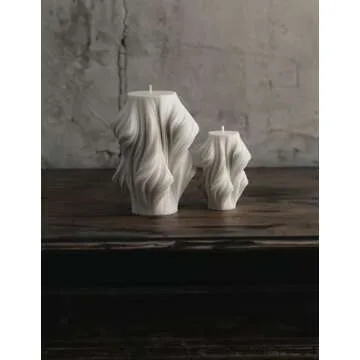 LAWA Cascading Wave Candle - Large Beautiful Handmade Pillar Scented Soy Wax Candle Elegant Bubble Aesthetic Candle Housewarming Gift Home Room Shelf Decor Idea White (Set of 2)