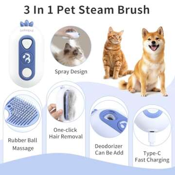 Bobopal Cat Steam Brush,3 In 1 Cat Brush for Shedding,Self-Cleaning Cat Dog Grooming Brush,Steamy Pe...