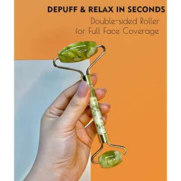 Gua Sha Jade Facial Tool - Natural Jade Face Roller & Massager for Anti-Aging, Wrinkles & Puffiness - Premium Authentic Jade Stone Set