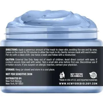 New York Biology Clarifying Facial Mask 6 oz – Moisturizing and Hydrating Face Mask for Acne, Pores, and Clear Skin – Deep Facial Cleanser Clay Mask for Normal and Oily Skin