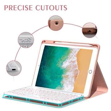 BOBOLEE Keyboard Case for iPad 9.7 inch 6th Gen. 2018-5th Gen. 2017 - Air 2 Gen. 2014, Wireless Detachable BT Backlit 7 Colors Keyboards, Thin Slim Folio Cover Shell with Pen Holder, Auto Sleep Wake