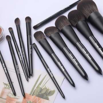 EVRCHGIEA Makeup Brush Sets, 12 PCS Wood Handle Soft Synthetic Fiber Hair Makeup Set,Premium Synthetic Foundation Blending Blush Concealer Eye Shadow Makeup Brush Set (black 12pcs)
