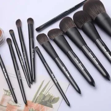EVRCHGIEA Makeup Brush Sets, 12 PCS Wood Handle Soft Synthetic Fiber Hair Makeup Set,Premium Synthetic Foundation Blending Blush Concealer Eye Shadow Makeup Brush Set (black 12pcs)