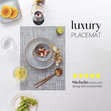 LEXMORE Placemats Set of 4 Vinyl/Plastic Woven Place Mats for Kitchen Table Indoor/Outdoor Washable Placemat Wipeable Dining Table Mats(Gray)