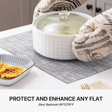 LEXMORE Placemats Set of 4 Vinyl/Plastic Woven Place Mats for Kitchen Table Indoor/Outdoor Washable Placemat Wipeable Dining Table Mats(Gray)