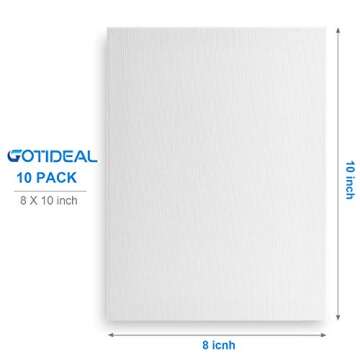 GOTIDEAL Stretched Canvas Set of 10, 8x10" - Primed 100% Cotton Boards for All Media