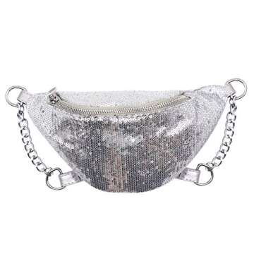 RARITYUS Sparkly Sequin Fanny Packs Glitter Waist Bag with Adjustable Strap for Women Girls Unisex