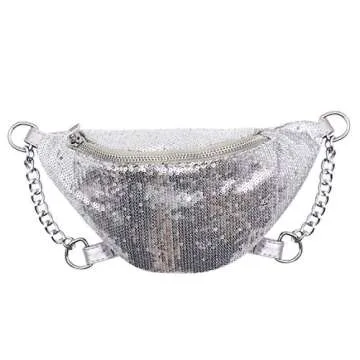 RARITYUS Sparkly Sequin Fanny Packs Glitter Waist Bag with Adjustable Strap for Women Girls Unisex