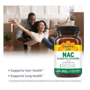 Country Life N-Acetyl Cysteine (NAC) 750 mg – Premium Liver Support and Lung Health Supplement – Powerful Antioxidant Protection, Liver Detox & Cleanse, Immune Support, 60 Vegetarian Capsules