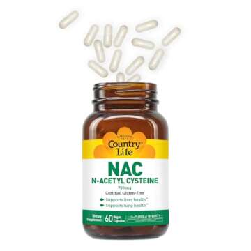 Country Life N-Acetyl Cysteine (NAC) 750 mg – Premium Liver Support and Lung Health Supplement – Powerful Antioxidant Protection, Liver Detox & Cleanse, Immune Support, 60 Vegetarian Capsules