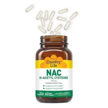 Country Life N-Acetyl Cysteine (NAC) 750 mg – Premium Liver Support and Lung Health Supplement – Powerful Antioxidant Protection, Liver Detox & Cleanse, Immune Support, 60 Vegetarian Capsules