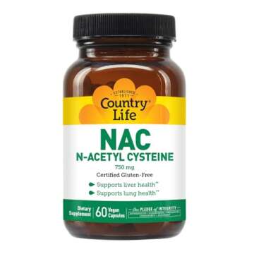 Country Life N-Acetyl Cysteine (NAC) 750 mg – Premium Liver Support and Lung Health Supplement – Powerful Antioxidant Protection, Liver Detox & Cleanse, Immune Support, 60 Vegetarian Capsules