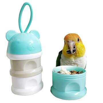 QBLEEV Portable Bird Feeder Cups, Parrot Water Food Treat Box, Bird Food Storage Container, Travel C...