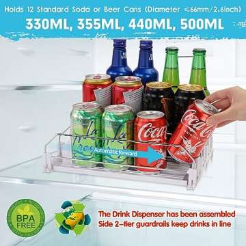 Automatic Soda Can Organizer for Refrigerator Can Dispenser for Beer Soda Seltzer Drink Pop Can Hold...