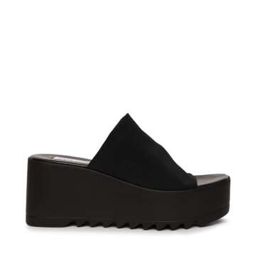 Steve Madden womens Slinky30 Wedge Sandal, Black, 7 US