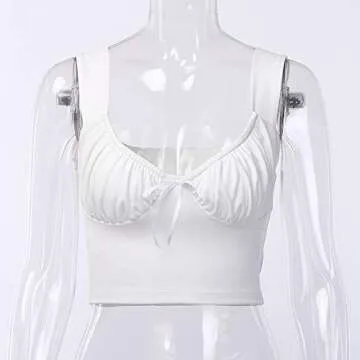 Abardsion Women's Sleeveless Strappy Basic Crop Tank Top for Women Summer (White, S)