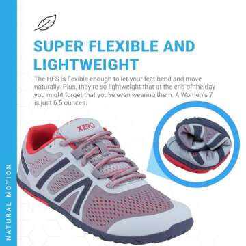 Xero Shoes Barefoot Running Shoes for Women | HFS Women's Running Shoes | Minimalist, Zero Drop, Wide Toe Box Shoes for Women | Silver Blush, Size 5