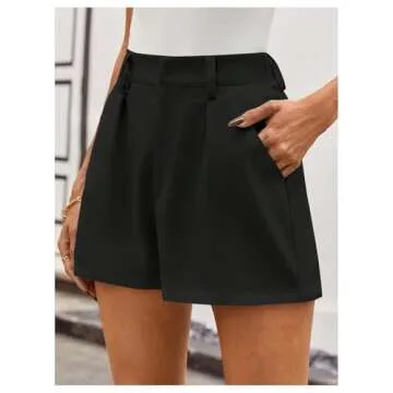 MakeMeChic Women's Elegant Plaid Shorts High Waisted Zipper Wide Leg Mini Dressy Work Office Casual Shorts Black Large