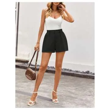 MakeMeChic Women's Elegant Plaid Shorts High Waisted Zipper Wide Leg Mini Dressy Work Office Casual Shorts Black Large