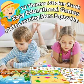 iGetooy Reusable Sticker Books for Toddlers 1-3, Preschool Learning Activities Busy Book for Kids, 104Pcs Reusable Stickers Toddler Learning Activities Book Christmas Birthdays Gifts for Boys Girls