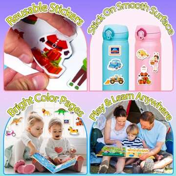 iGetooy Reusable Sticker Books for Toddlers 1-3, Preschool Learning Activities Busy Book for Kids, 104Pcs Reusable Stickers Toddler Learning Activities Book Christmas Birthdays Gifts for Boys Girls