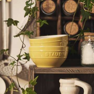 STAUB Stoneware Ramekins Ceramic 2-pc Large Universal Bowl Set-Citron - Versatile & Elegant