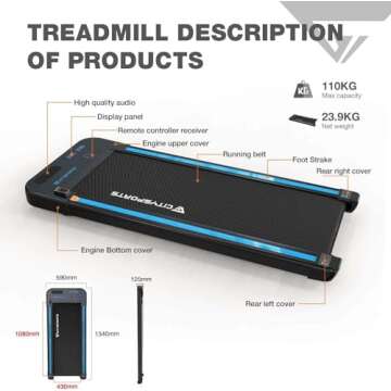 CITYSPORTS Treadmills for Home, Under Desk Treadmill Walking Pad with Audio Speakers, Slim & Portable Remote Dual LED Display, Office Home (Green)